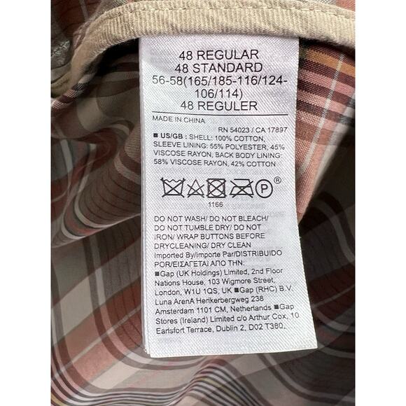 Banana Republic Jacket Brown Cotton Madras Plaid Unstructured Emmetex 48R - Picture 15 of 16